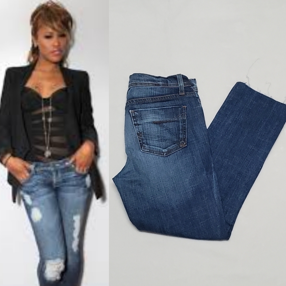 DYLAN George Cropped Raw Cut Distressed Mid Wash Mid Rise Stretchy Jeans 24